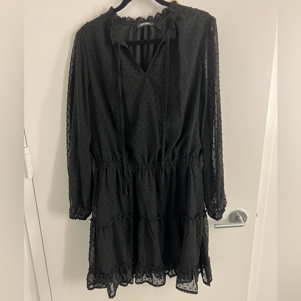 Black, Sheer, Tiered Mini Dress